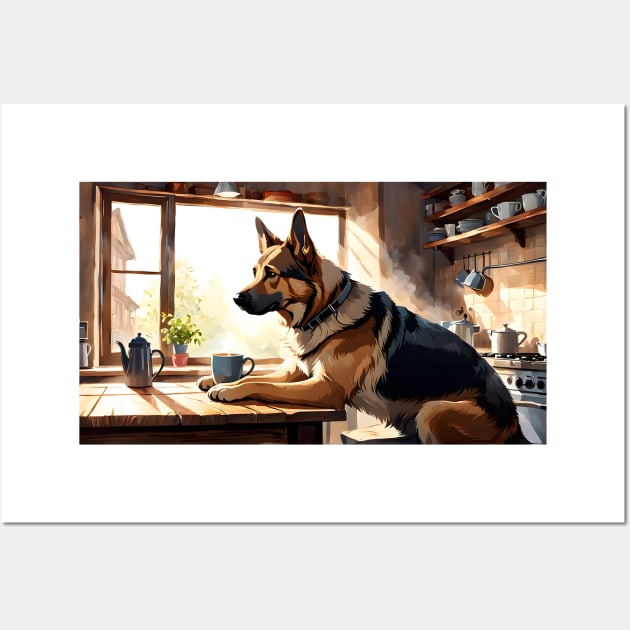 German Shepherd having his breakfast Wall Art by Aeons